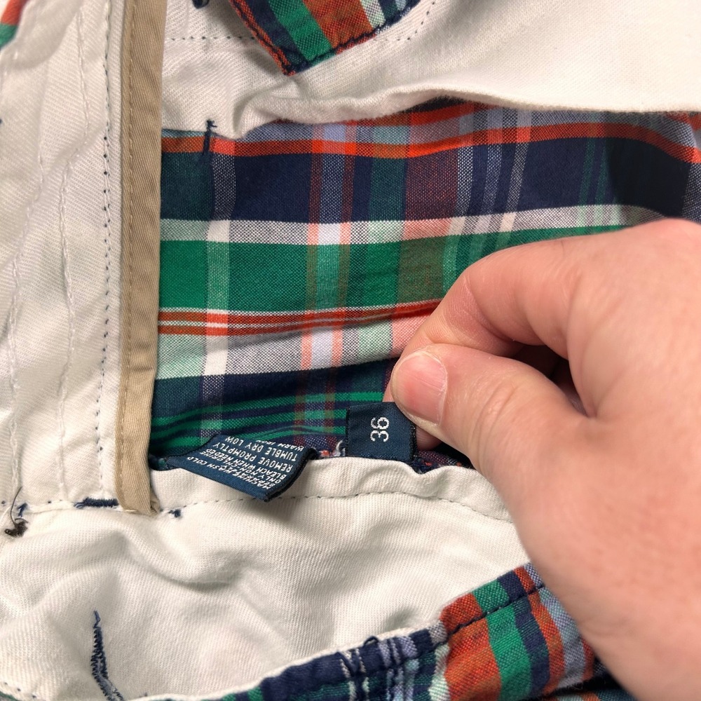 Vintage Polo Ralph Lauren Shorts Men 36 Green Plaid Cargo Cotton 90s Y2K Utility - Picture 5 of 12
